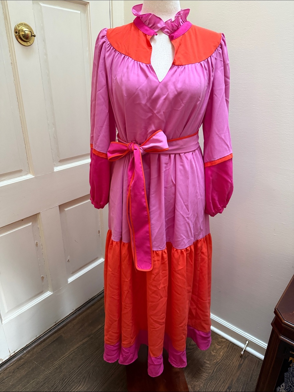 CROSBY by Mollie Burch Pink and Orange Ruffled Keyhole Tiered Dress
